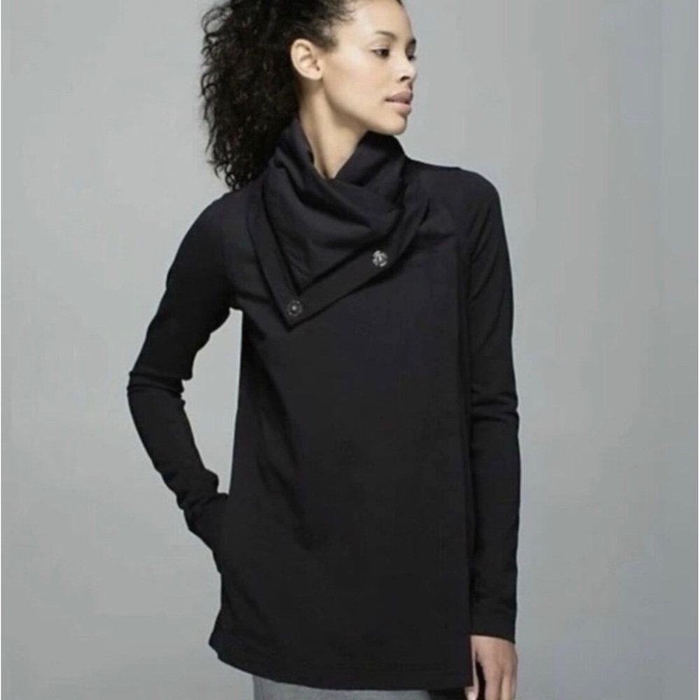 Lululemon‎ Black Savasana Wrap Snap Waterfall Asymmetrical Cardigan